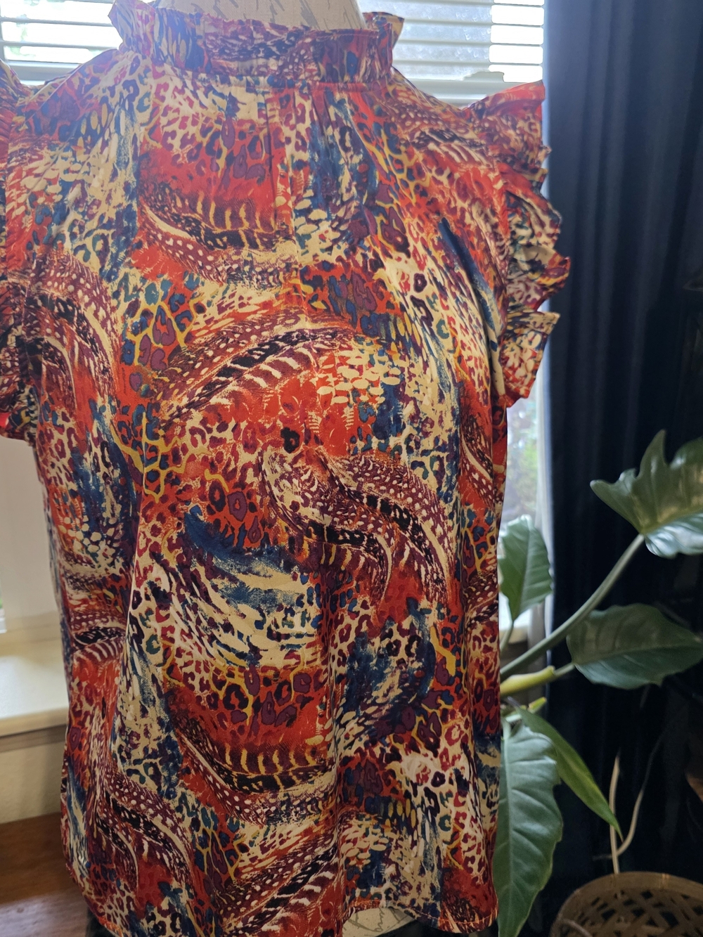 THML Multicolor Ruffled Cap-Sleeve Printed Top - Picture 1 of 9